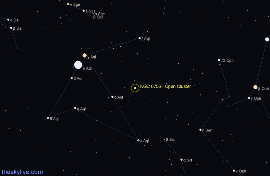 Finder chart NGC 6756 - Open Cluster in Aquila star