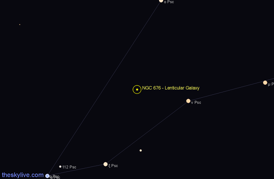 Finder chart NGC 676 - Lenticular Galaxy in Pisces star