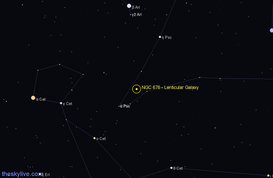 Finder chart NGC 676 - Lenticular Galaxy in Pisces star