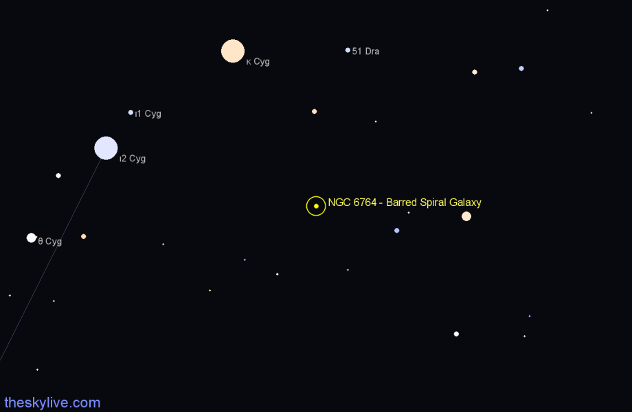 Finder chart NGC 6764 - Barred Spiral Galaxy in Cygnus star