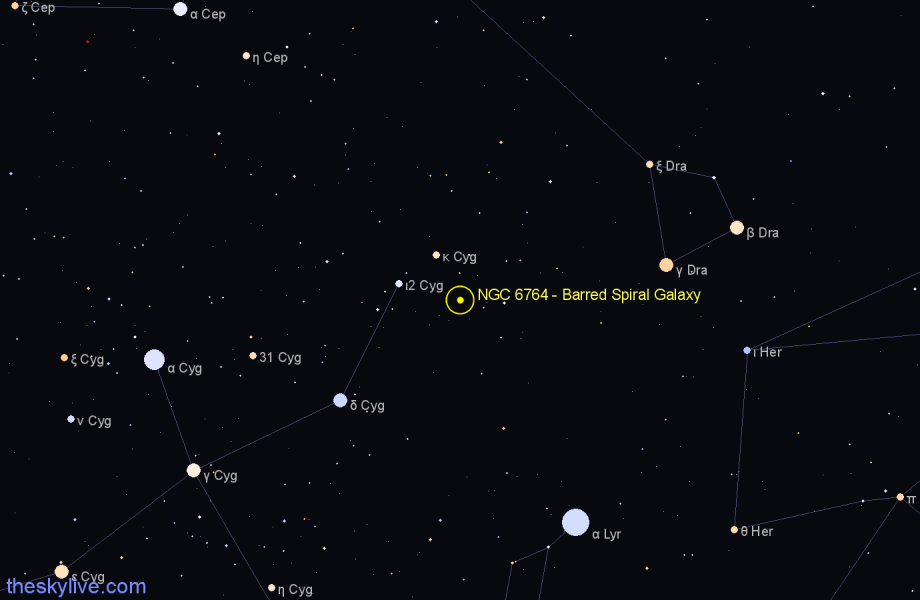 Finder chart NGC 6764 - Barred Spiral Galaxy in Cygnus star