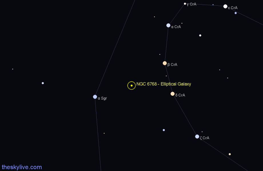 Finder chart NGC 6768 - Elliptical Galaxy in Corona Australis star
