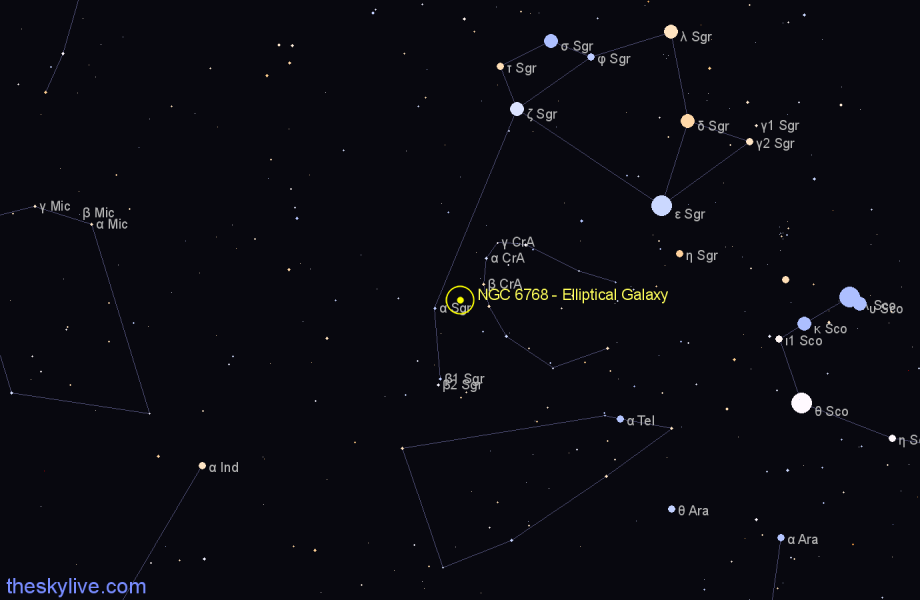 Finder chart NGC 6768 - Elliptical Galaxy in Corona Australis star