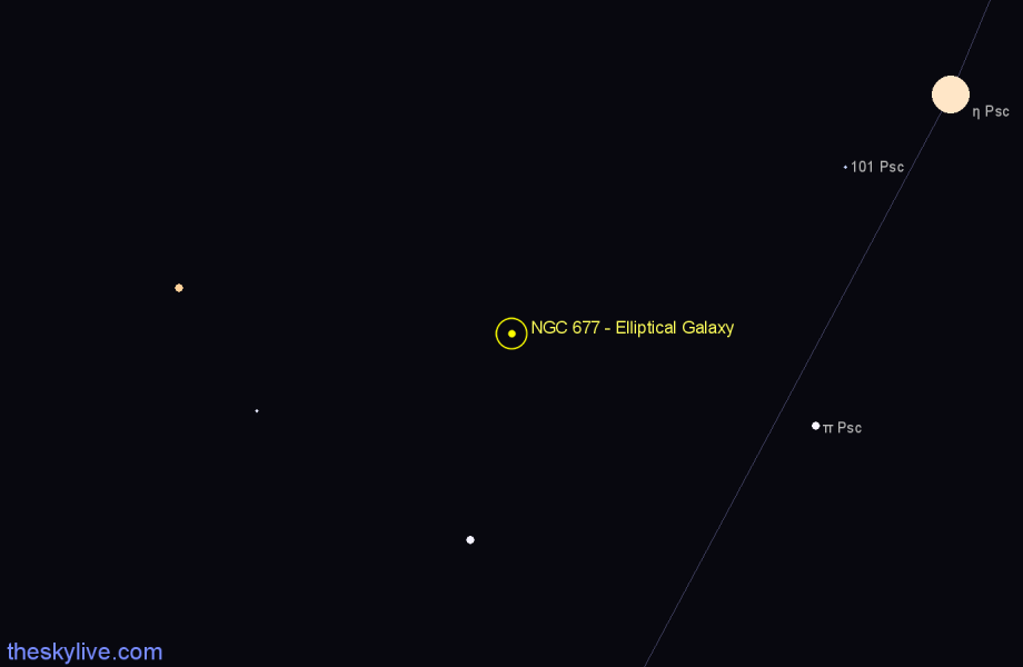 Finder chart NGC 677 - Elliptical Galaxy in Aries star