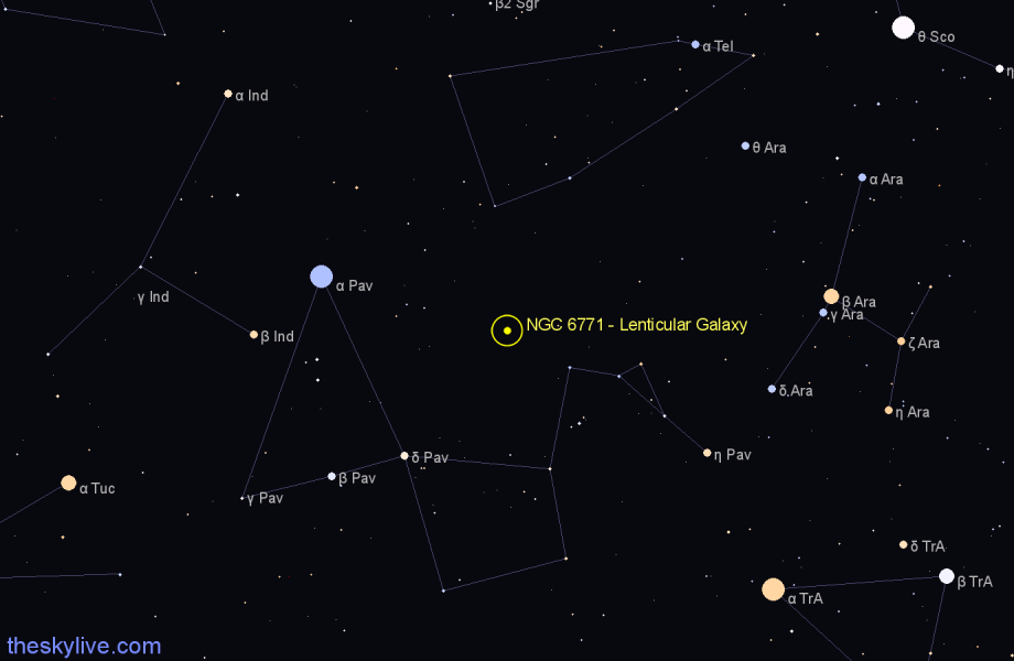 Finder chart NGC 6771 - Lenticular Galaxy in Pavo star