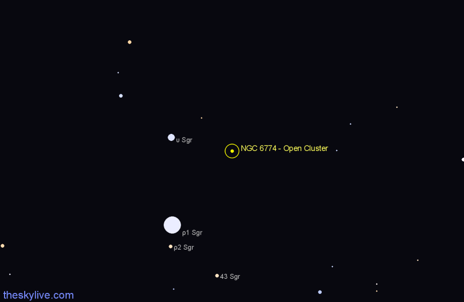 Finder chart NGC 6774 - Open Cluster in Sagittarius star