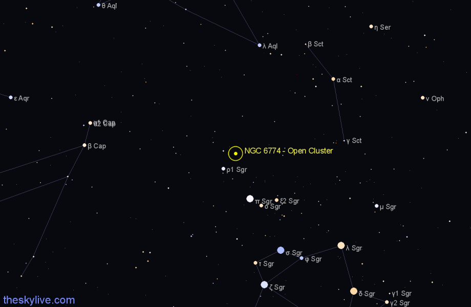 Finder chart NGC 6774 - Open Cluster in Sagittarius star