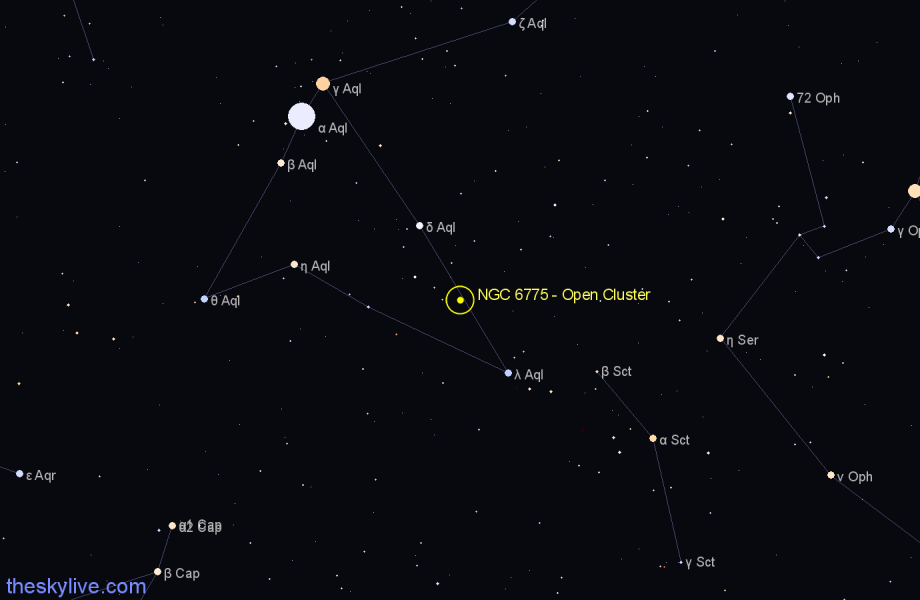 Finder chart NGC 6775 - Open Cluster in Aquila star