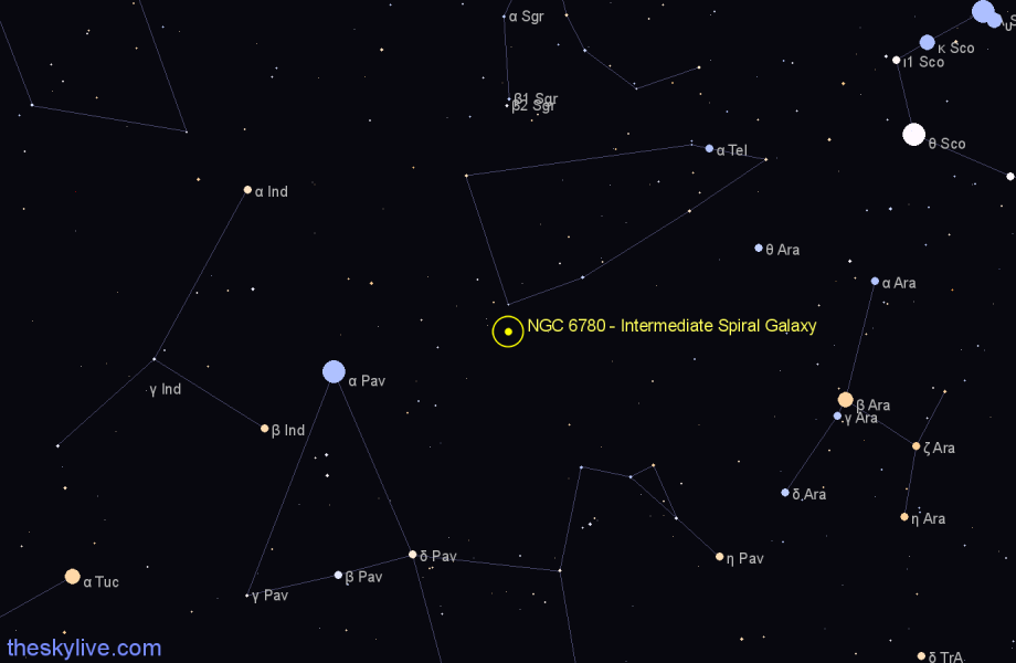 Finder chart NGC 6780 - Intermediate Spiral Galaxy in Telescopium star