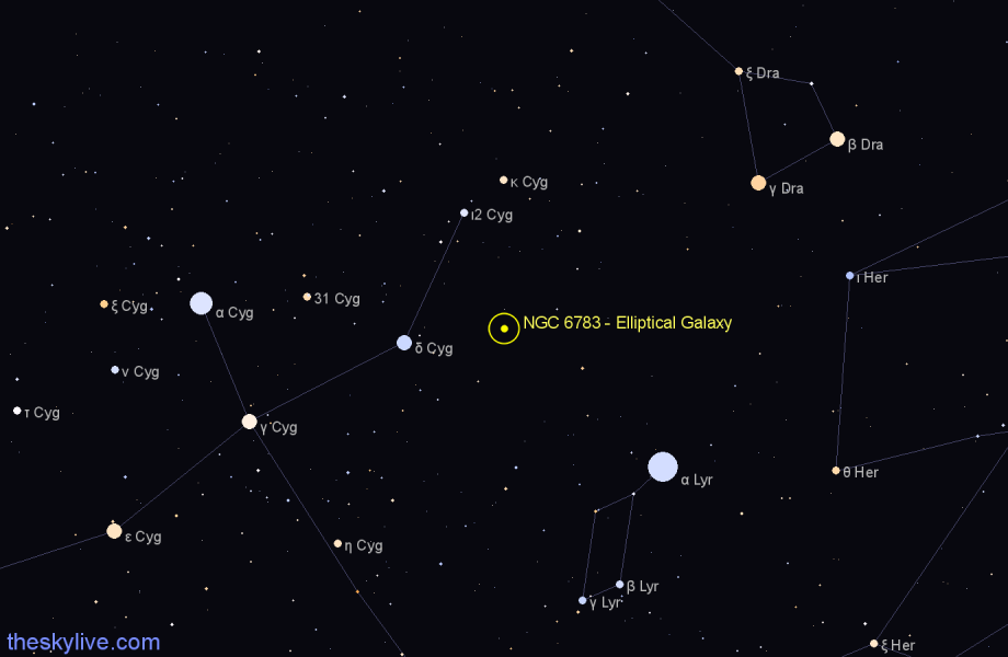Finder chart NGC 6783 - Elliptical Galaxy in Cygnus star