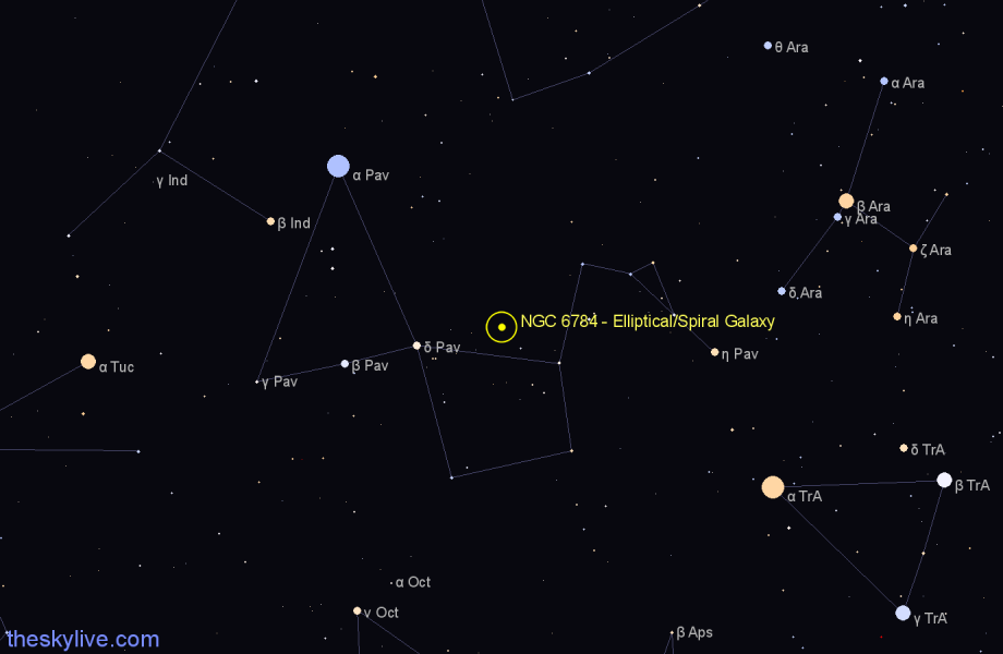 Finder chart NGC 6784 - Elliptical/Spiral Galaxy in Pavo star