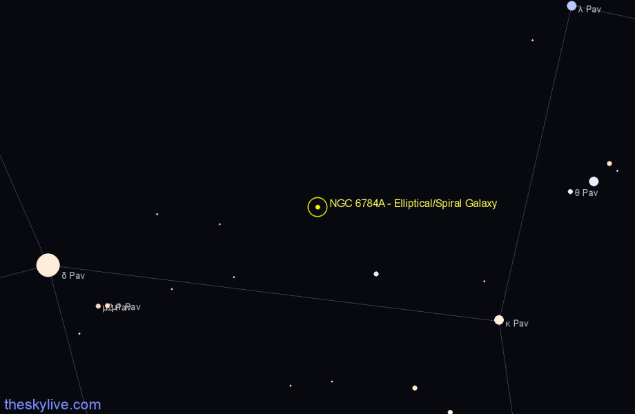 Finder chart NGC 6784A - Elliptical/Spiral Galaxy in Pavo star