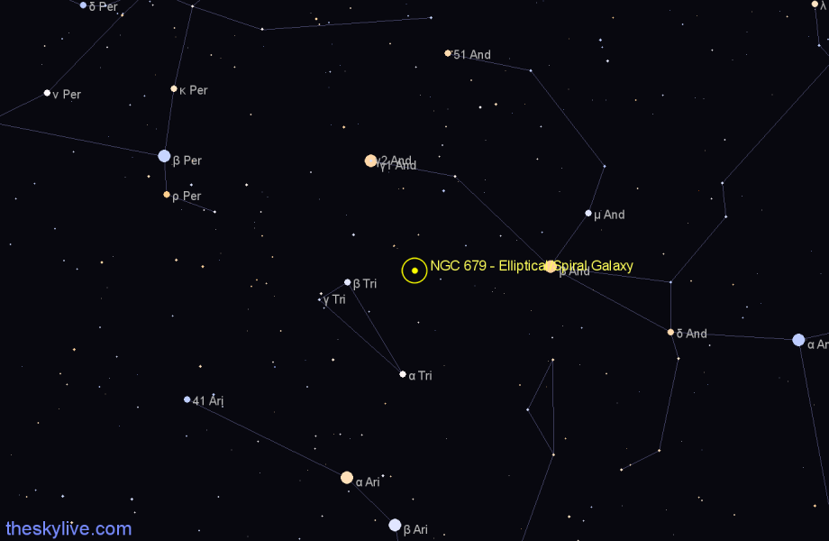 Finder chart NGC 679 - Elliptical/Spiral Galaxy in Andromeda star