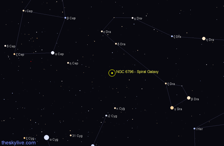 Finder chart NGC 6796 - Spiral Galaxy in Draco star