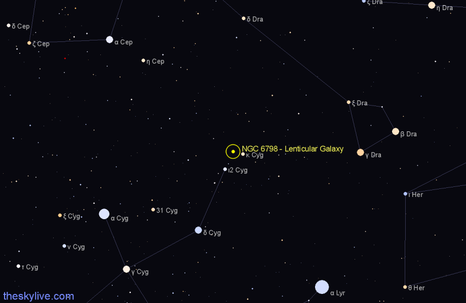 Finder chart NGC 6798 - Lenticular Galaxy in Cygnus star