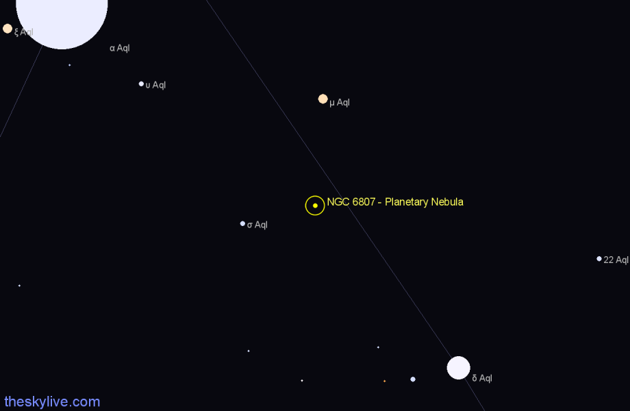 Finder chart NGC 6807 - Planetary Nebula in Aquila star