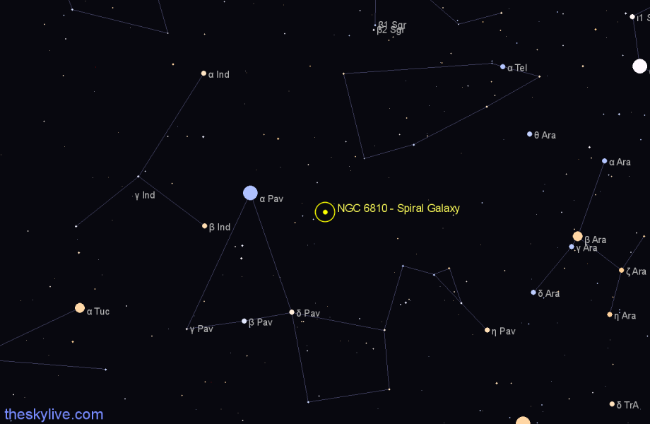 Finder chart NGC 6810 - Spiral Galaxy in Pavo star