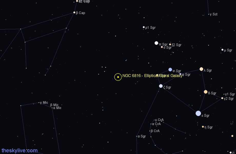 Finder chart NGC 6816 - Elliptical/Spiral Galaxy in Sagittarius star