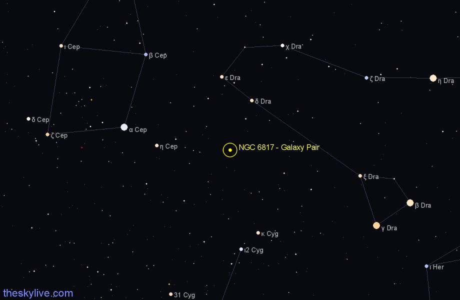 Finder chart NGC 6817 - Galaxy Pair in Draco star