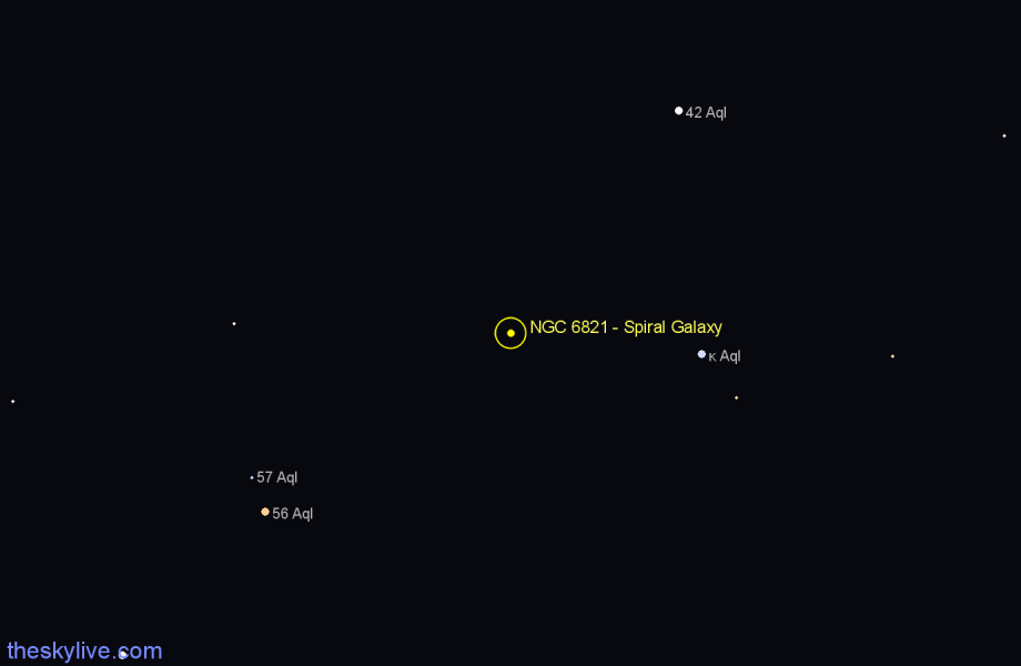 Finder chart NGC 6821 - Spiral Galaxy in Aquila star