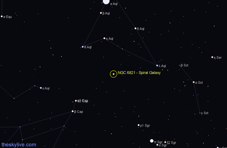 Finder chart NGC 6821 - Spiral Galaxy in Aquila star