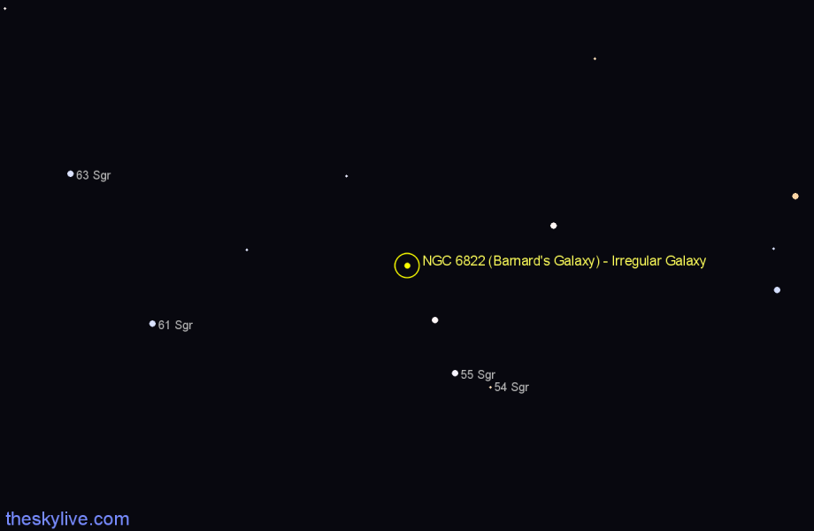 Finder chart NGC 6822 (Barnard's Galaxy) - Irregular Galaxy in Sagittarius star