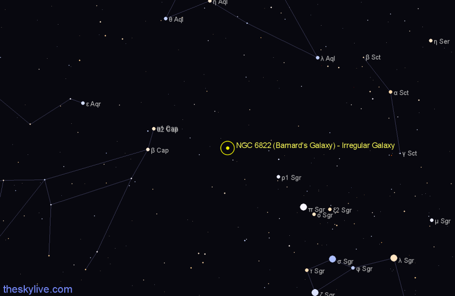 Finder chart NGC 6822 (Barnard's Galaxy) - Irregular Galaxy in Sagittarius star