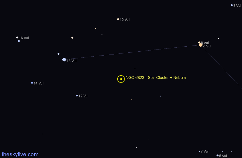 Finder chart NGC 6823 - Star Cluster + Nebula in Vulpecula star