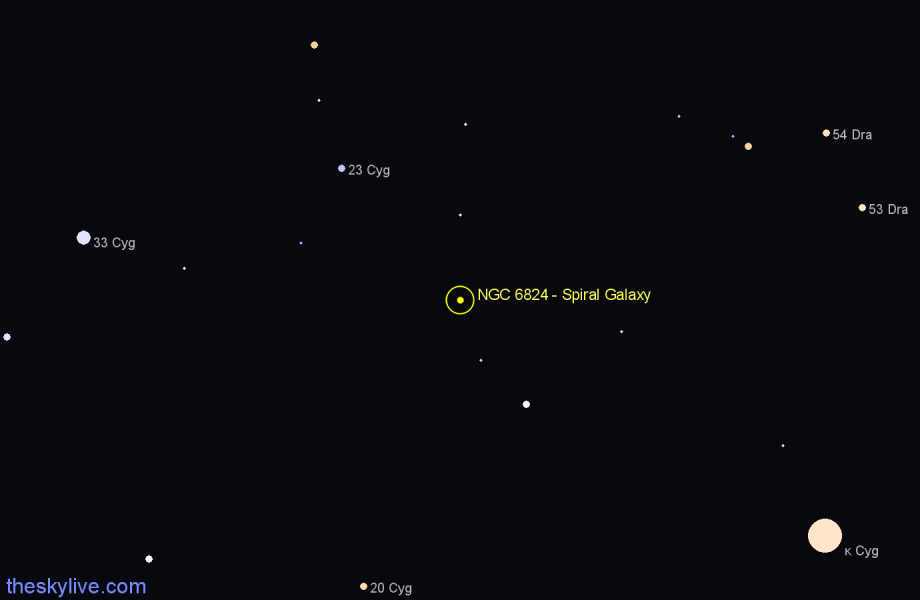 Finder chart NGC 6824 - Spiral Galaxy in Cygnus star