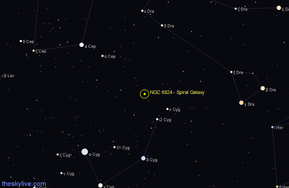 Finder chart NGC 6824 - Spiral Galaxy in Cygnus star