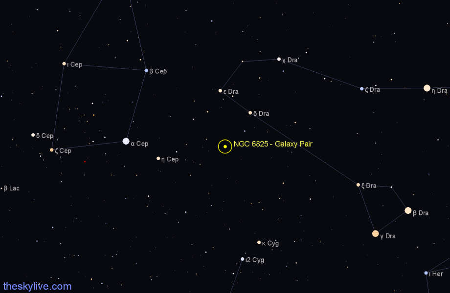 Finder chart NGC 6825 - Galaxy Pair in Draco star
