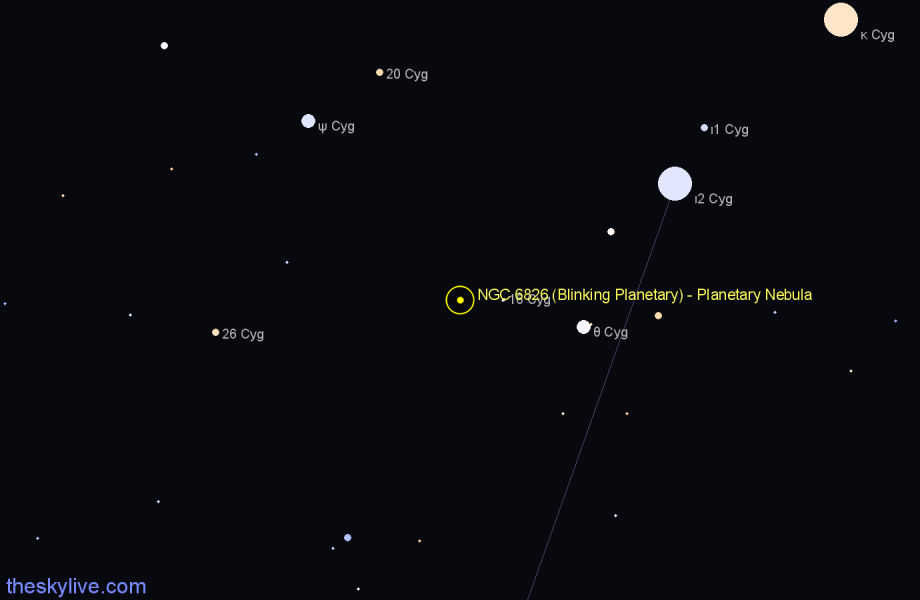 Finder chart NGC 6826 (Blinking Planetary) - Planetary Nebula in Cygnus star