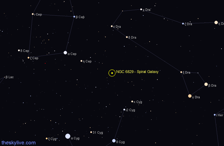 Finder chart NGC 6829 - Spiral Galaxy in Draco star