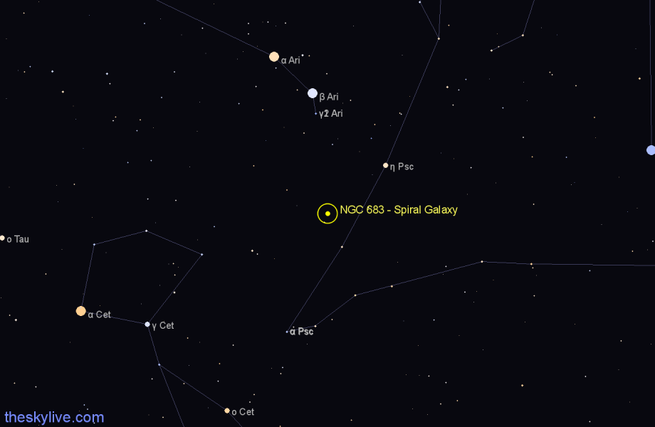 Finder chart NGC 683 - Spiral Galaxy in Aries star
