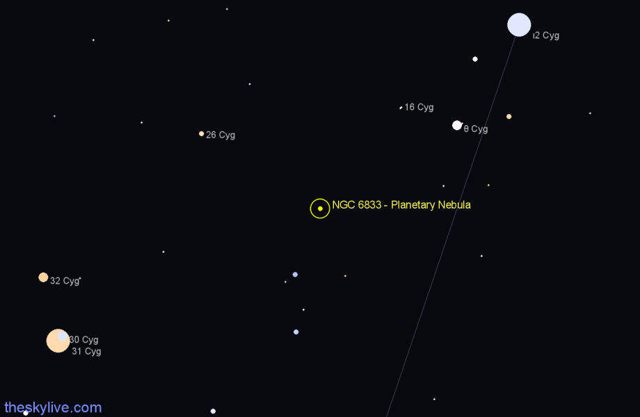 Finder chart NGC 6833 - Planetary Nebula in Cygnus star