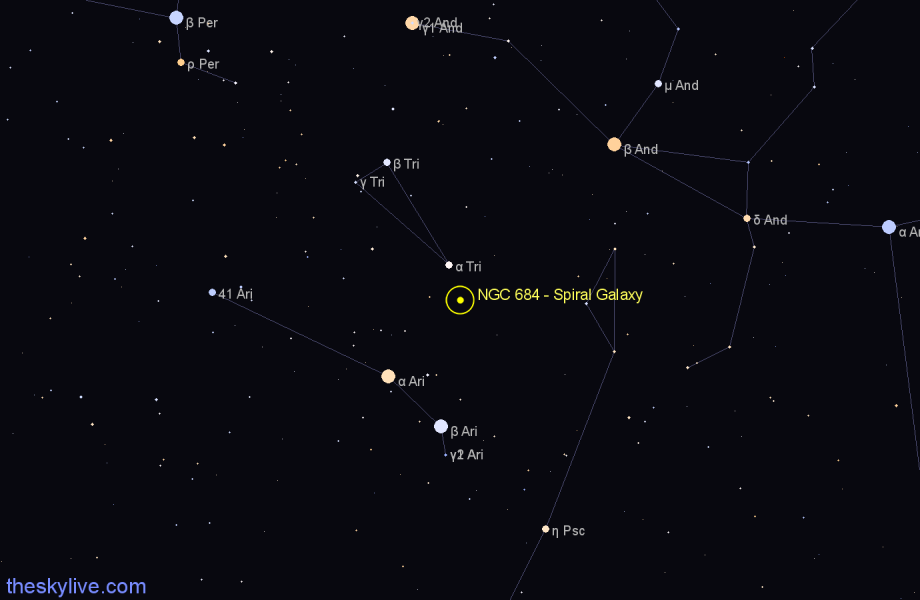 Finder chart NGC 684 - Spiral Galaxy in Triangulum star