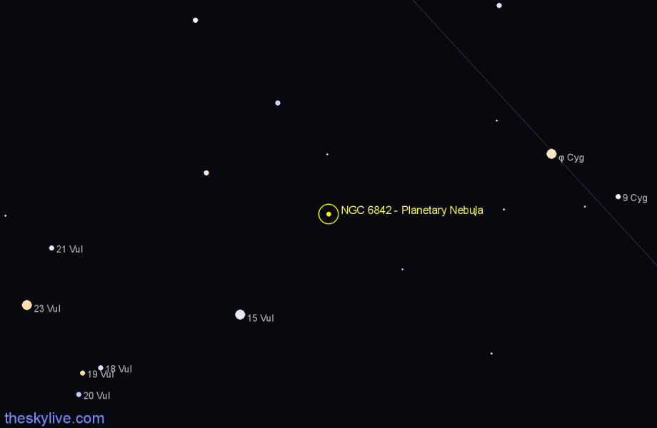 Finder chart NGC 6842 - Planetary Nebula in Cygnus star