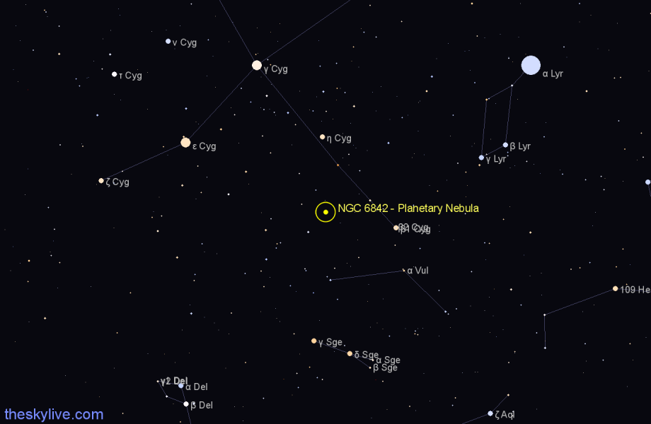 Finder chart NGC 6842 - Planetary Nebula in Cygnus star