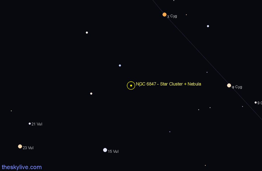 Finder chart NGC 6847 - Star Cluster + Nebula in Cygnus star
