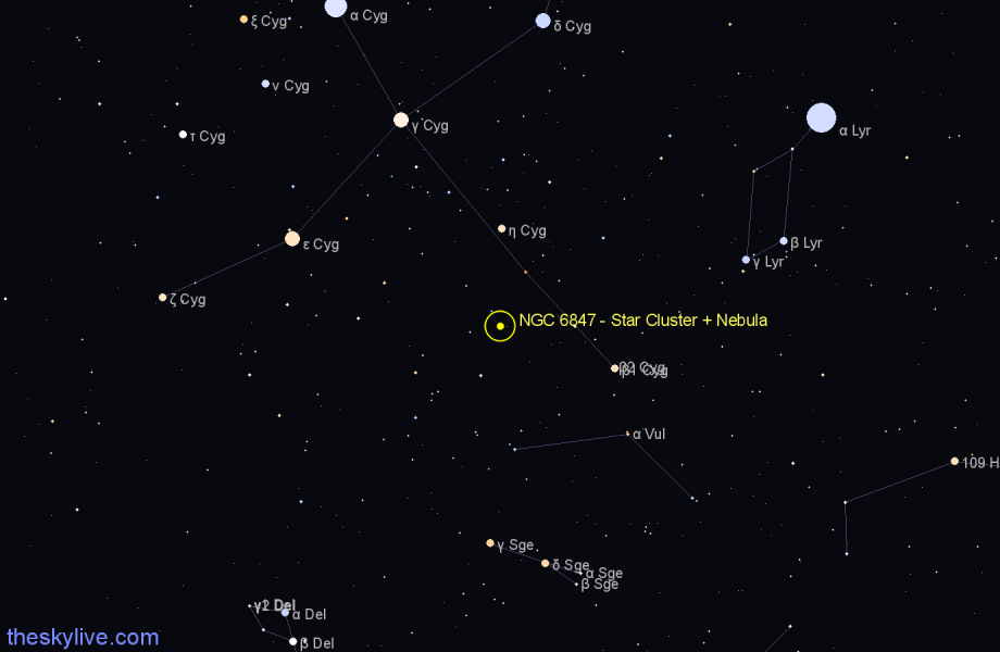 Finder chart NGC 6847 - Star Cluster + Nebula in Cygnus star