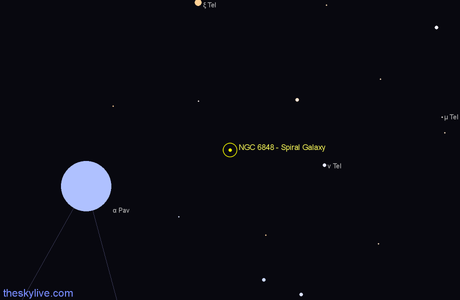 Finder chart NGC 6848 - Spiral Galaxy in Telescopium star