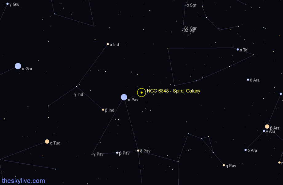 Finder chart NGC 6848 - Spiral Galaxy in Telescopium star