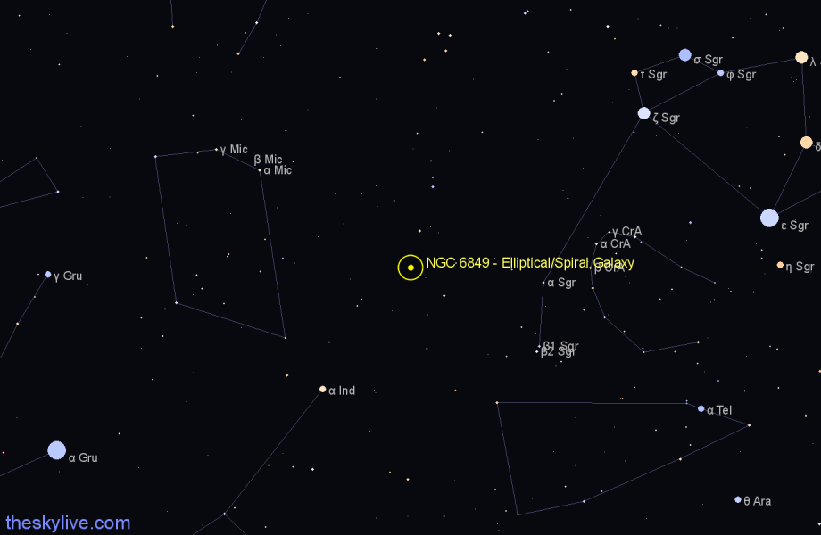 Finder chart NGC 6849 - Elliptical/Spiral Galaxy in Sagittarius star