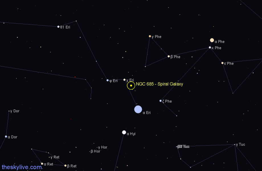 Finder chart NGC 685 - Spiral Galaxy in Eridanus star