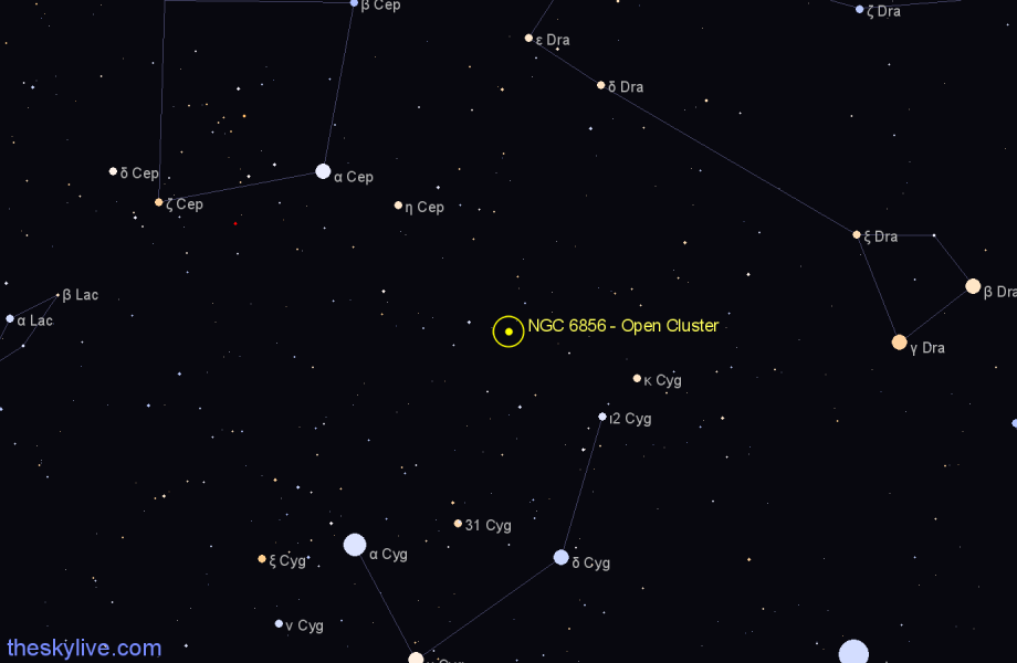 Finder chart NGC 6856 - Open Cluster in Cygnus star