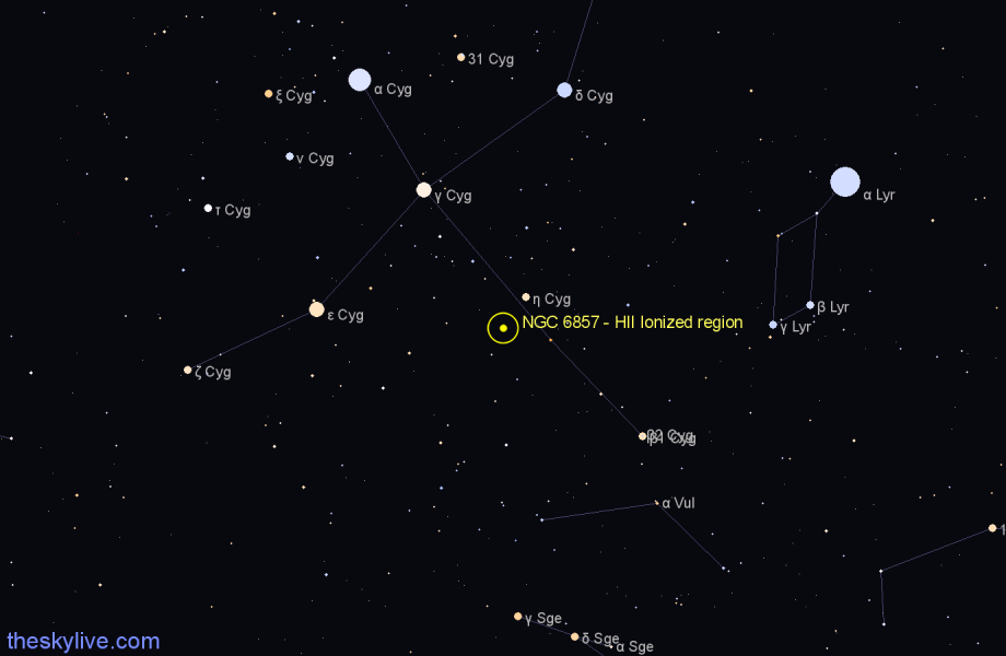 Finder chart NGC 6857 - HII Ionized region in Cygnus star