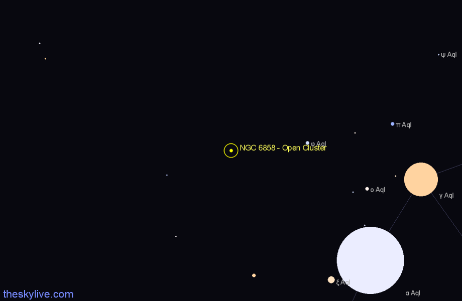 Finder chart NGC 6858 - Open Cluster in Aquila star