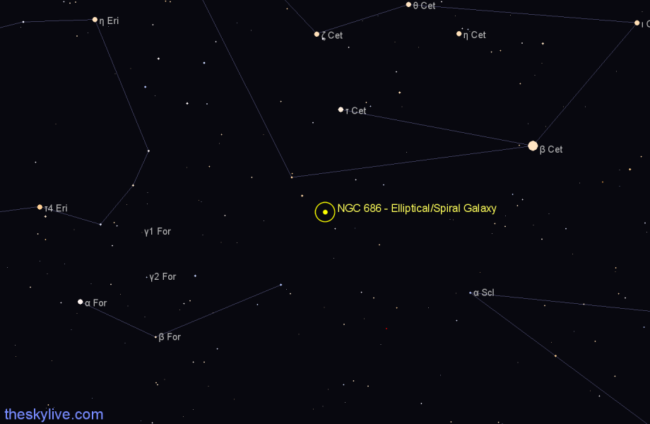 Finder chart NGC 686 - Elliptical/Spiral Galaxy in Cetus star