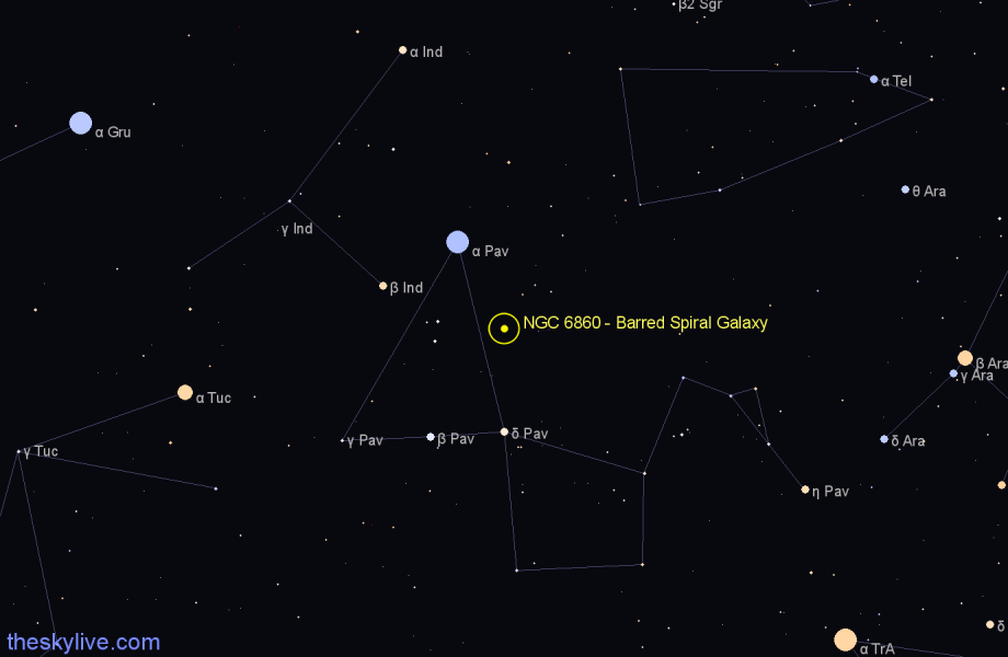 Finder chart NGC 6860 - Barred Spiral Galaxy in Pavo star