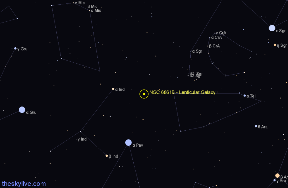 Finder chart NGC 6861B - Lenticular Galaxy in Telescopium star